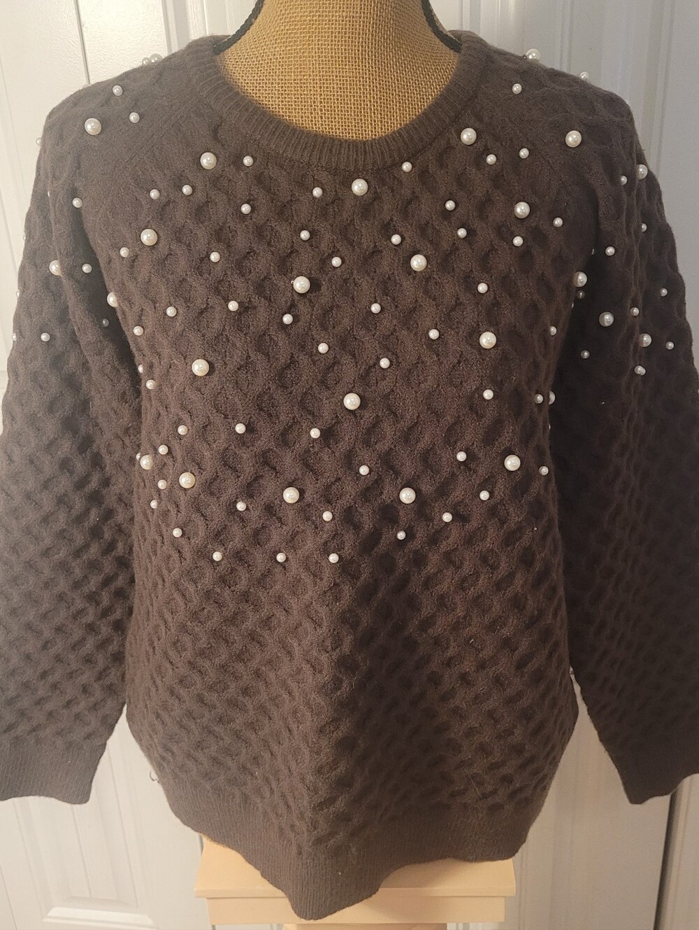 PEARL-Embossed Brown Sweater, CIELO Brand, NIB, Sz S - Beautiful!🤎